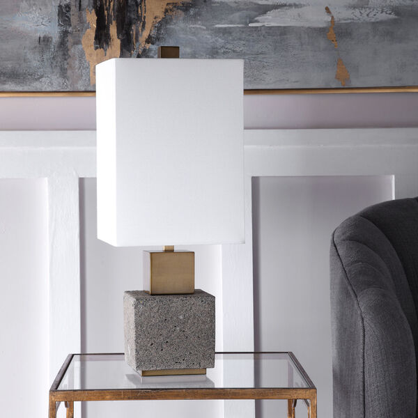 Auckland Mottled Dark Gray and Sandy Brown One-Light Buffet Lamp with Rectang Hardback Rolled Edge Shade, image 4
