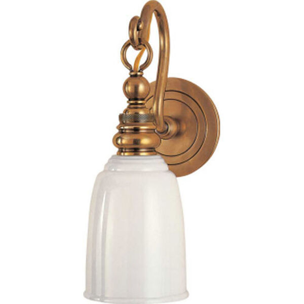 Boston Loop Arm Sconce in Hand-Rubbed Antique Brass with White Glass by Chapman and Myers, image 1