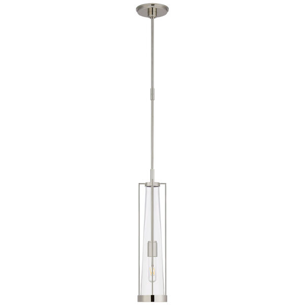 Calix Tall Pendant in Polished Nickel with Clear Glass by Thomas O'Brien, image 1