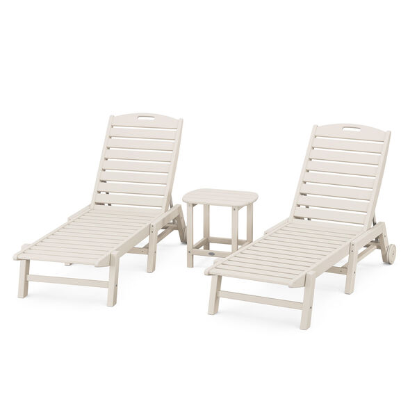Nautical Sand Chaise Lounge with Wheels Set with South Beach Side Table, 3-Piece, image 1