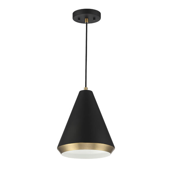 Chelsea Matte Black and Natural Brass 10-Inch One-Light Pendant, image 2