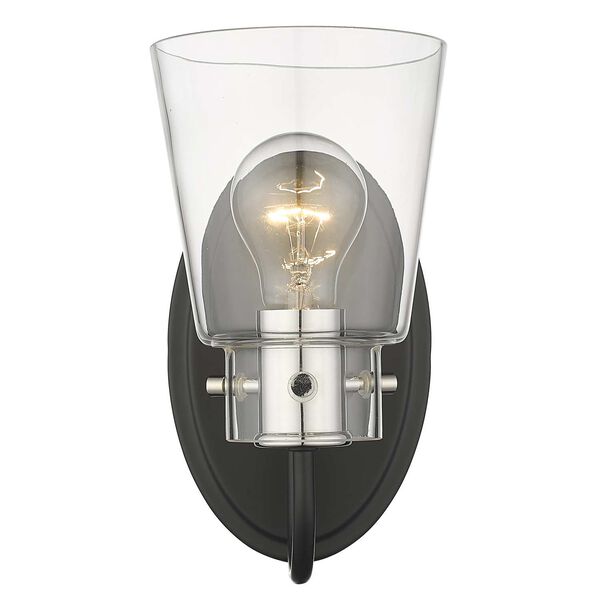 Bristow Matte Black and Polished Nickel One-Light Bath Sconce with Clear Glass, image 2