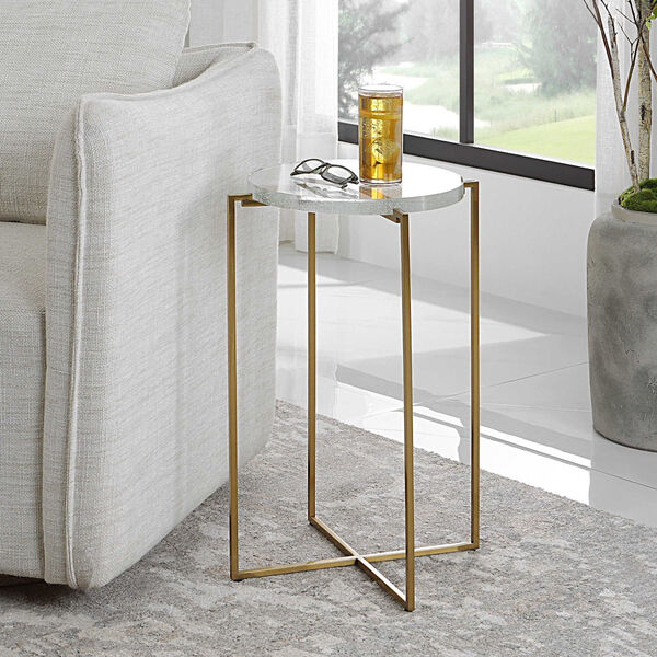 Star Crossed Brushed Gold Accent Table with Seeded Glass Top, image 2