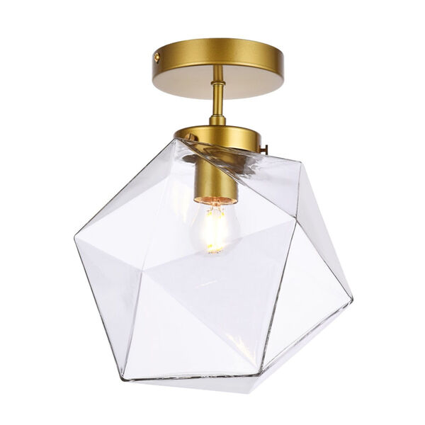 Lawrence Brass and Clear One-Light Semi-Flush Mount, image 3