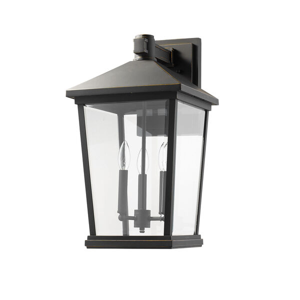 Beacon Oil Rubbed Bronze Three-Light Outdoor Wall Sconce With Transparent Beveled Glass, image 1