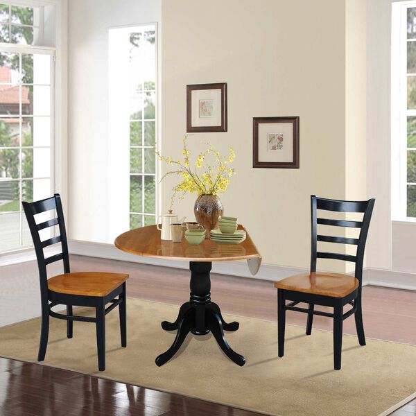 Black and Cherry 42-Inch Dual Drop Leaf Dining Table with Ladderback Chairs, Three-Piece, image 4
