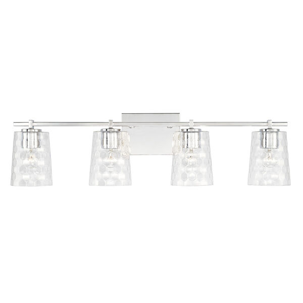 Burke Polished Nickel Four-Light Bath Vanity with Clear Honeycomb Glass Shades, image 2