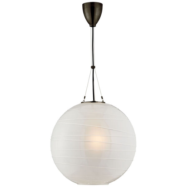 Hailey Medium Round Pendant in Gun Metal with Frosted Glass by Alexa Hampton, image 1
