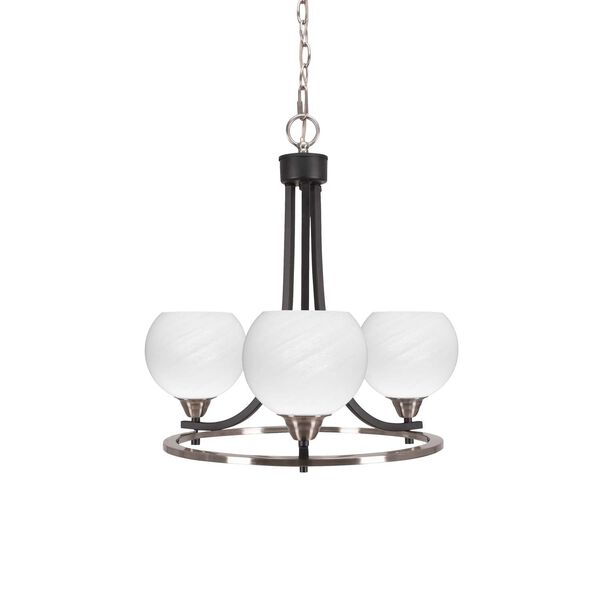 Paramount Matte Black Brushed Nickel Three-Light Chandelier with White Marble Glass, image 1