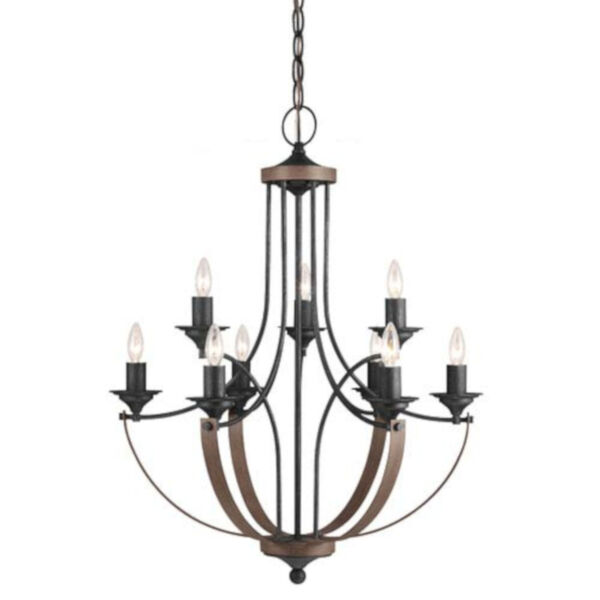 Hayes Stardust and Cerused Oak Nine-Light Chandelier with Creme Parchment Glass, image 1