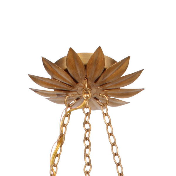 Broche Antique Gold Six-Light Gold Leaf Pendant Chandelier, image 4