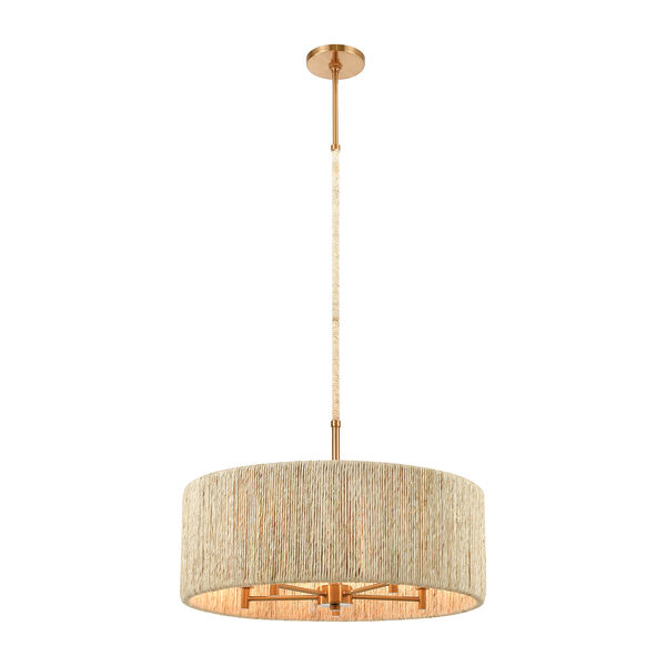 Abaca Satin Brass Five-Light 24-Inch Pendant With Abaca Rope, image 1