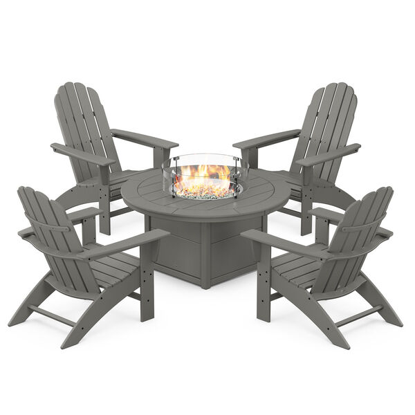 Vineyard Slate Grey Curveback Adirondack Conversation Set with Fire Pit Table, 5-Piece, image 1