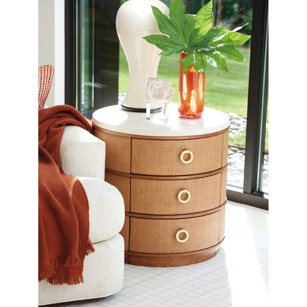 Palm Desert White and Brown Banning Raffia Round Lamp Table, image 2