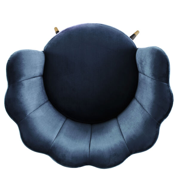 Stella Navy Blue Velvet Seashell Armless Chair with Black and Gold Leg, image 6