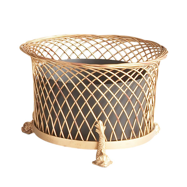 Gold Round Dolphin Planter, image 1