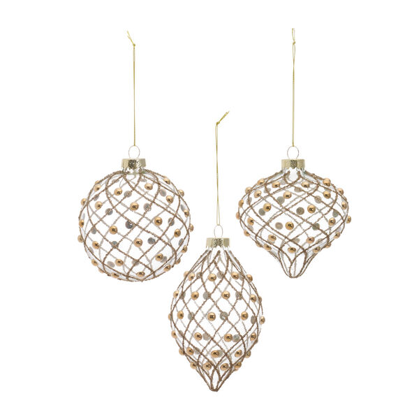 Gold Clear Three-Design Glass Ball Ornament, Set of Six, image 1