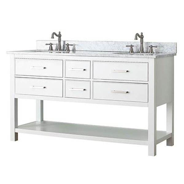 Brooks White 60-Inch Vanity Combo with Carrera White Marble Top, image 2