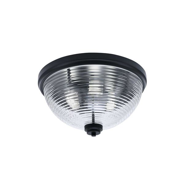 Matte Black Three-Light Flush Mount with Clear Ribbed Glass, image 1