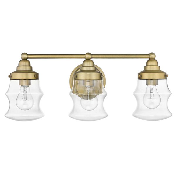 Keal Antique Brass Three-Light Bath Vanity with Clear Glass, image 2