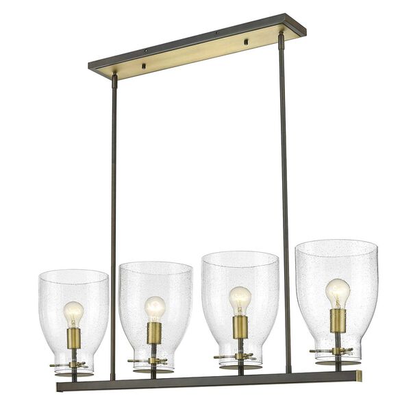 Shelby Oil Rubbed Bronze and Antique Brass Four-Light Linear Chandelier with Clear Seedy Glass, image 3