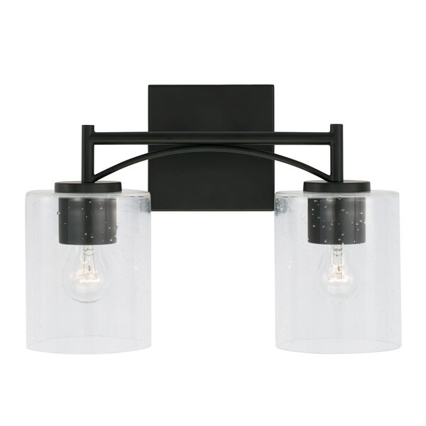 Peyton Matte Black Two-Light Bath Vanity with Clear Seeded Glass Shades, image 2
