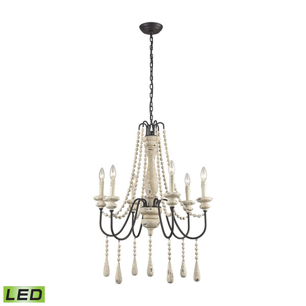 Sommieres Antique French Cream with Dark Bronze Six Light Chandelier, image 2