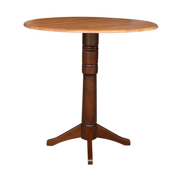 Cinnamon and Espresso 42-Inch High Round Dual Drop Leaf Pedestal Table, image 1