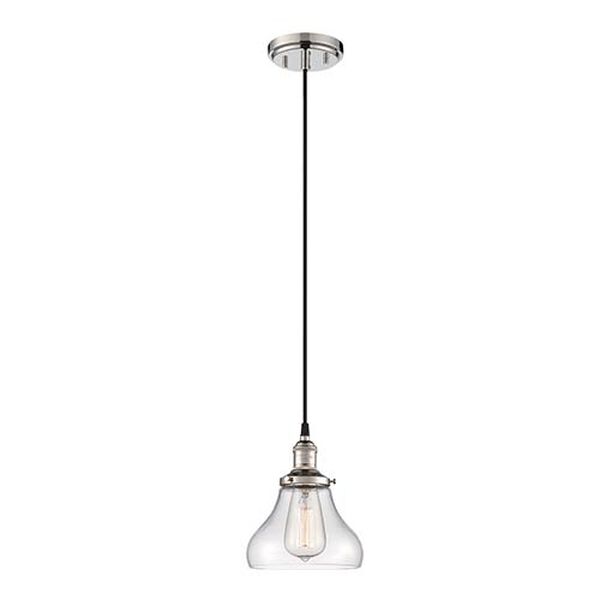 Vintage Polished Nickel One-Light 7-Inch Wide Dome Mini Pendant with Bell Shaped Clear Glass, image 1