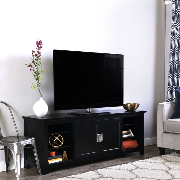 Black 70-Inch Wood TV Console With Sliding Doors, image 1