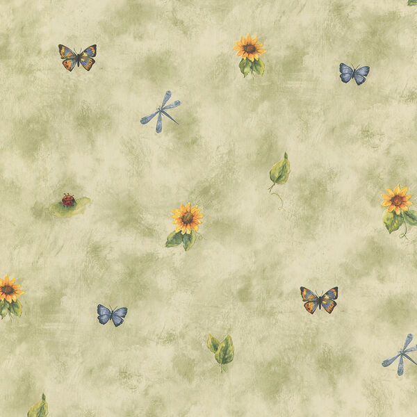 Sunflower Spot Green, Yellow and Blue Wallpaper, image 1
