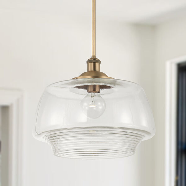 Miller Aged Brass One-Light Pendant with Clear Ribbed Glass, image 2