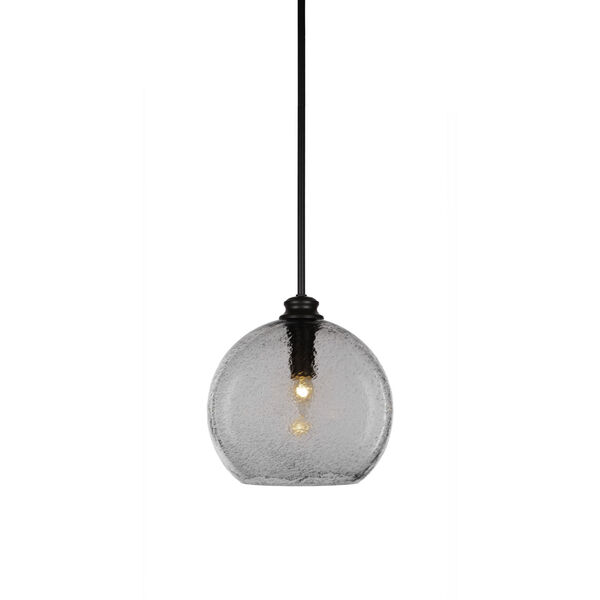 Kimbro Matte Black One-Light Pendant with Smoke Bubble Glass Shade, image 1