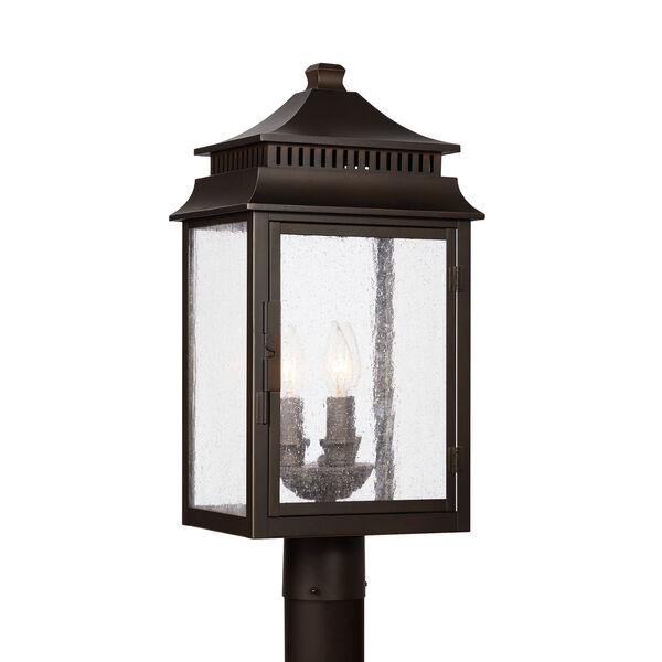 Sutter Creek Oiled Bronze Three-Light Outdoor Post Mount with Antiqued Water Glass, image 4