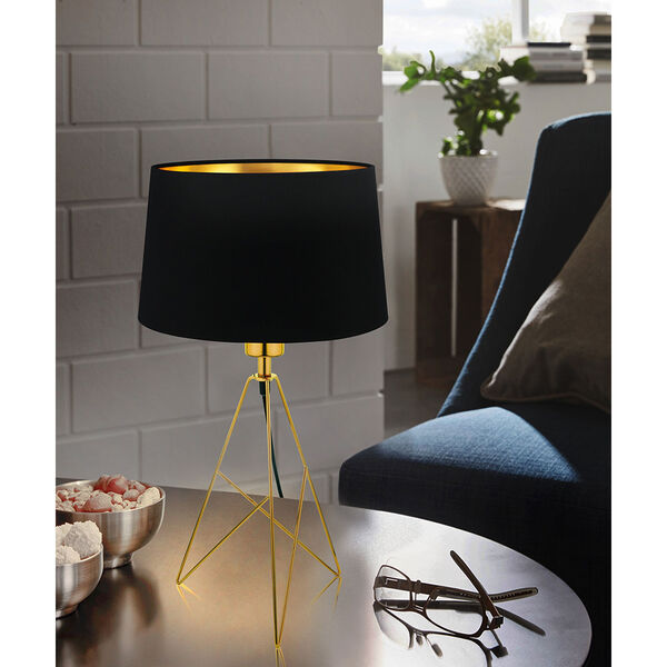 Camporale Gold One-Light Table Lamp with Black Exterior and Gold Interior Fabric Shade, image 2