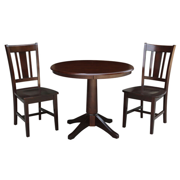 Rich Mocha 36-Inch Straight Pedestal Dining Table with Two San Remo Chairs, image 1
