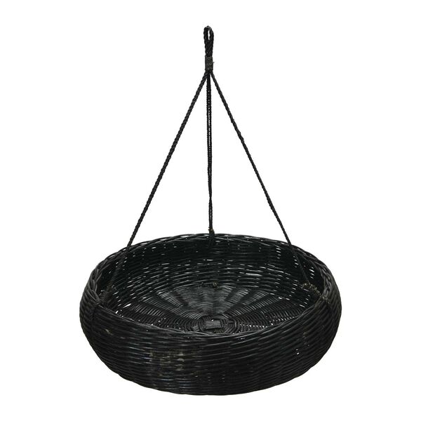 Black Hand-Woven Hanging Rattan Basket with Jute Rope Hanger, image 3