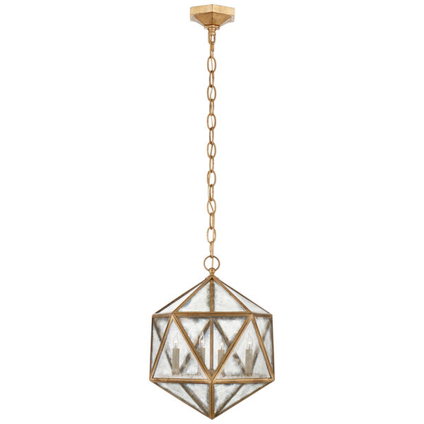 Zeno Medium 18 Facet Hedron Lantern in Gilded Iron with Antique Mirror by Chapman and Myers, image 1