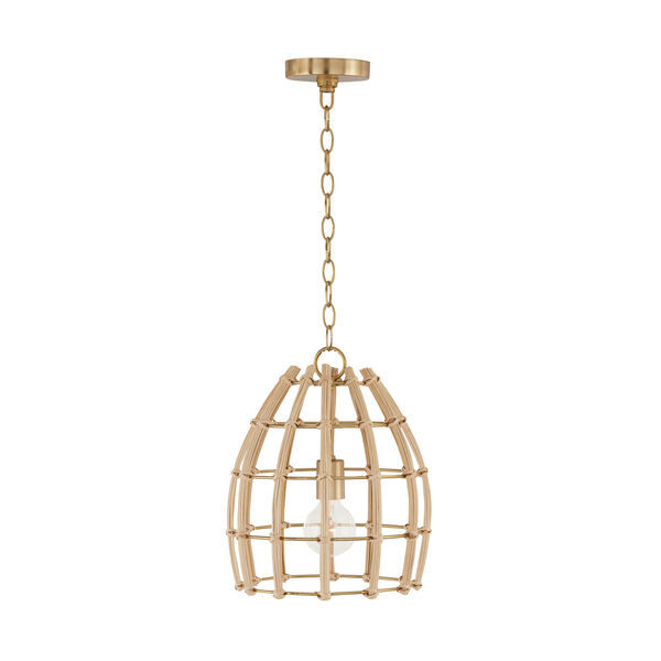 Wren Matte Brass One-Light Pendant Made with Handcrafted Rattan, image 3