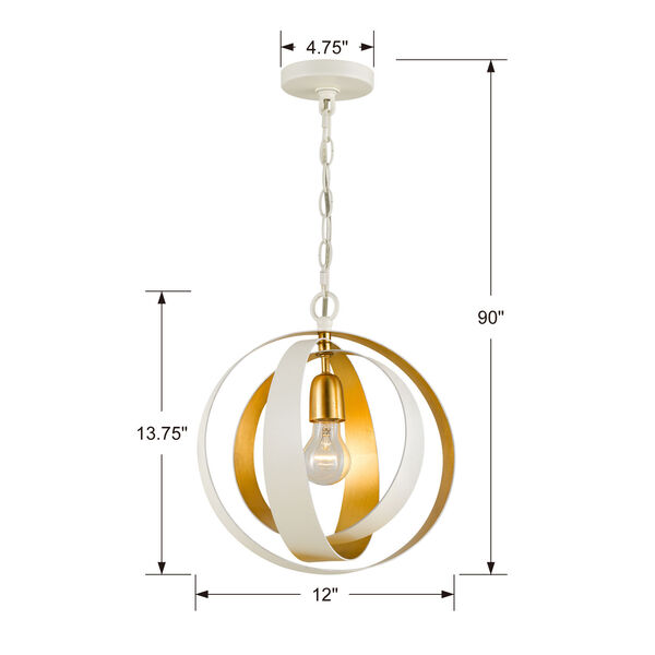 Luna Matte White and Antique Gold 12-Inch One-Light Chandelier, image 5