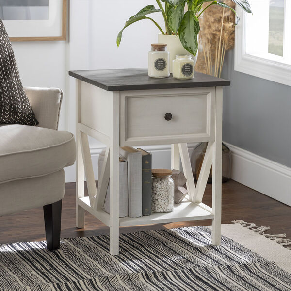Natalee Gray and White Wash V-Frame Side Table, Set of Two, image 1