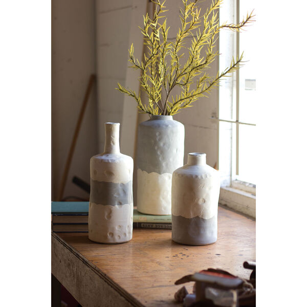 Grey and Craem Ceramic Bottle Vases-Matte, Set of Three, image 1