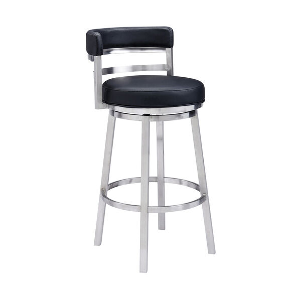 Madrid Black and Stainless Steel 30-Inch Bar Stool, image 1