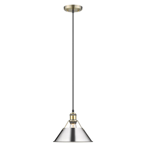 Orwell AB Aged Brass 10-Inch One-Light Pendant with Chrome Shade, image 1