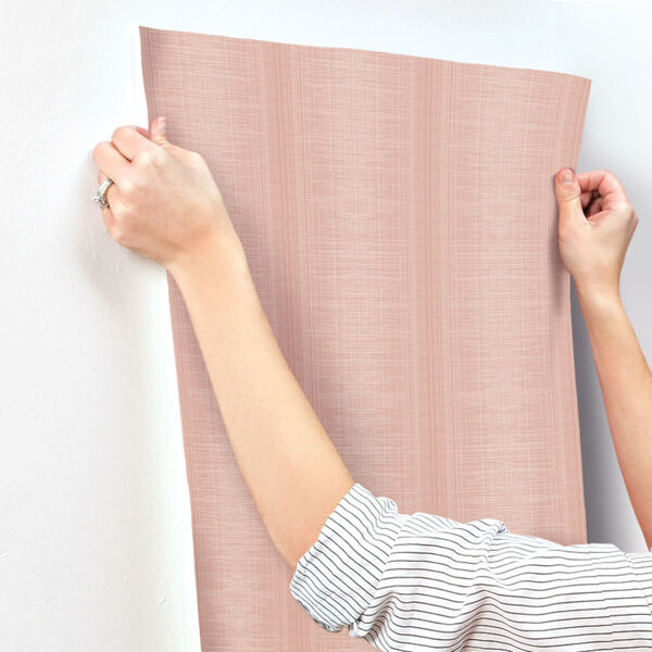Handpainted  Coral Silk Weave Stripe Wallpaper, image 3