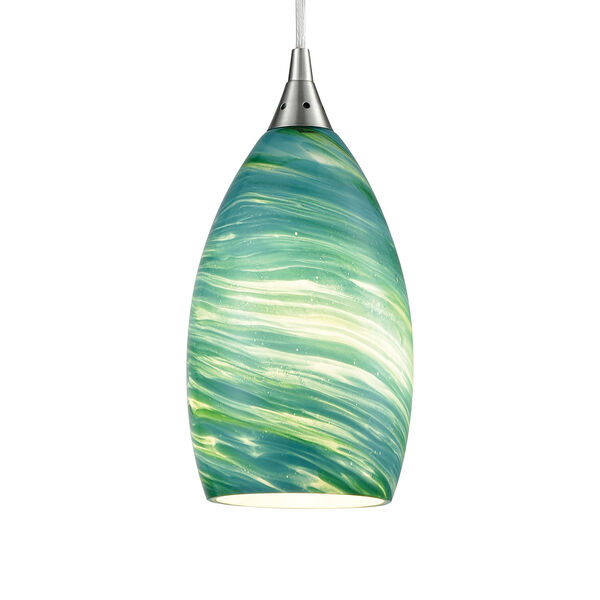 Collanino Satin Nickel Five-Inch One-Light Mini Pendant with Aqua Swirl Blown Glass, image 4