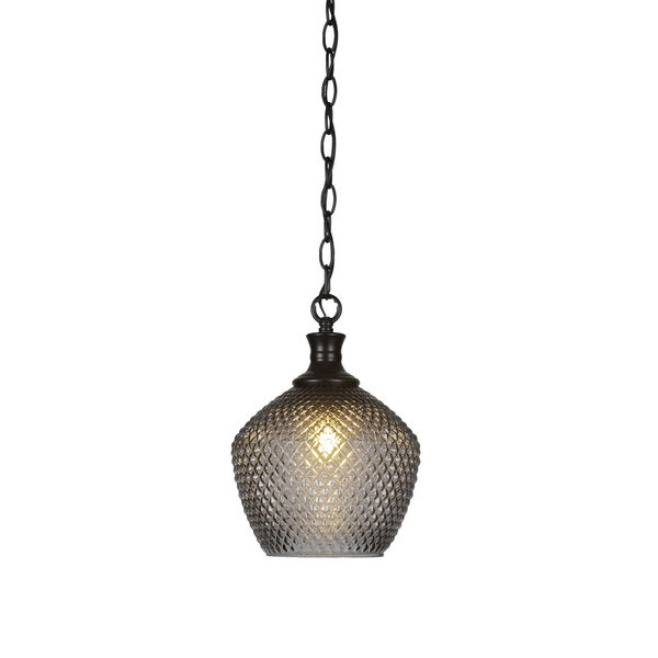 Zola Matte Black Nine-Inch One-Light Chain Hung Mini Pendant with Smoke Textured Glass Shade, image 1