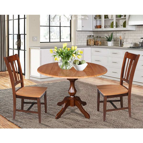 Cinnamon and Espresso Round Top Pedestal Table with Chairs, 3-Piece, image 3