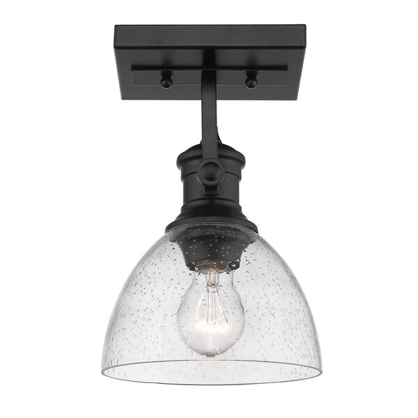 Hines Black One-Light Semi-Flush Mount With Seeded Glass, image 1