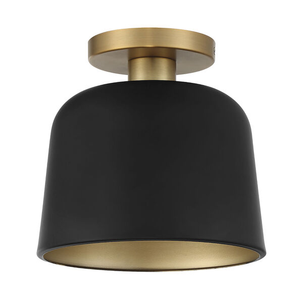 Chelsea Matte Black and Natural Brass One-Light Semi-Flush Mount, image 2